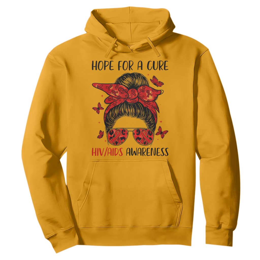 Hope For A Cure HIV Support Hoodie Strong Woman Red Ribbon Gift