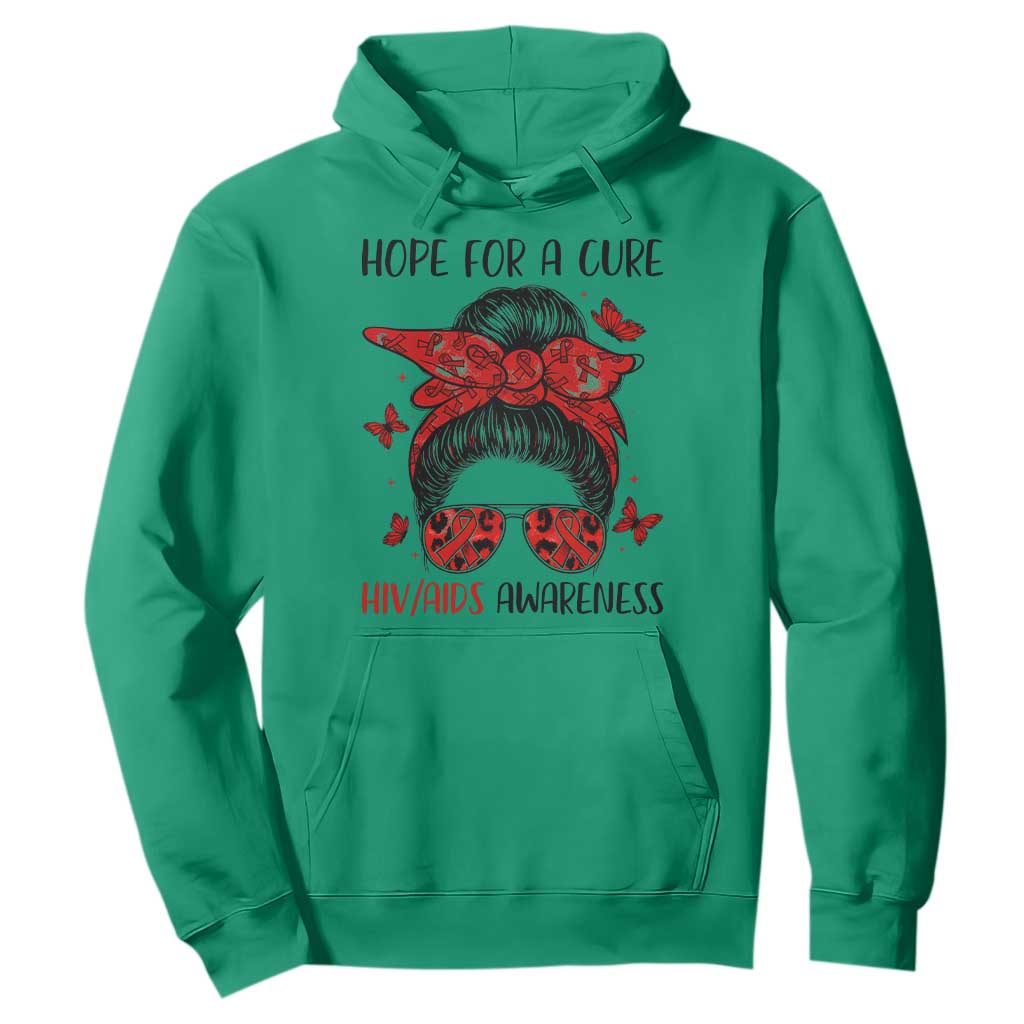Hope For A Cure HIV Support Hoodie Strong Woman Red Ribbon Gift