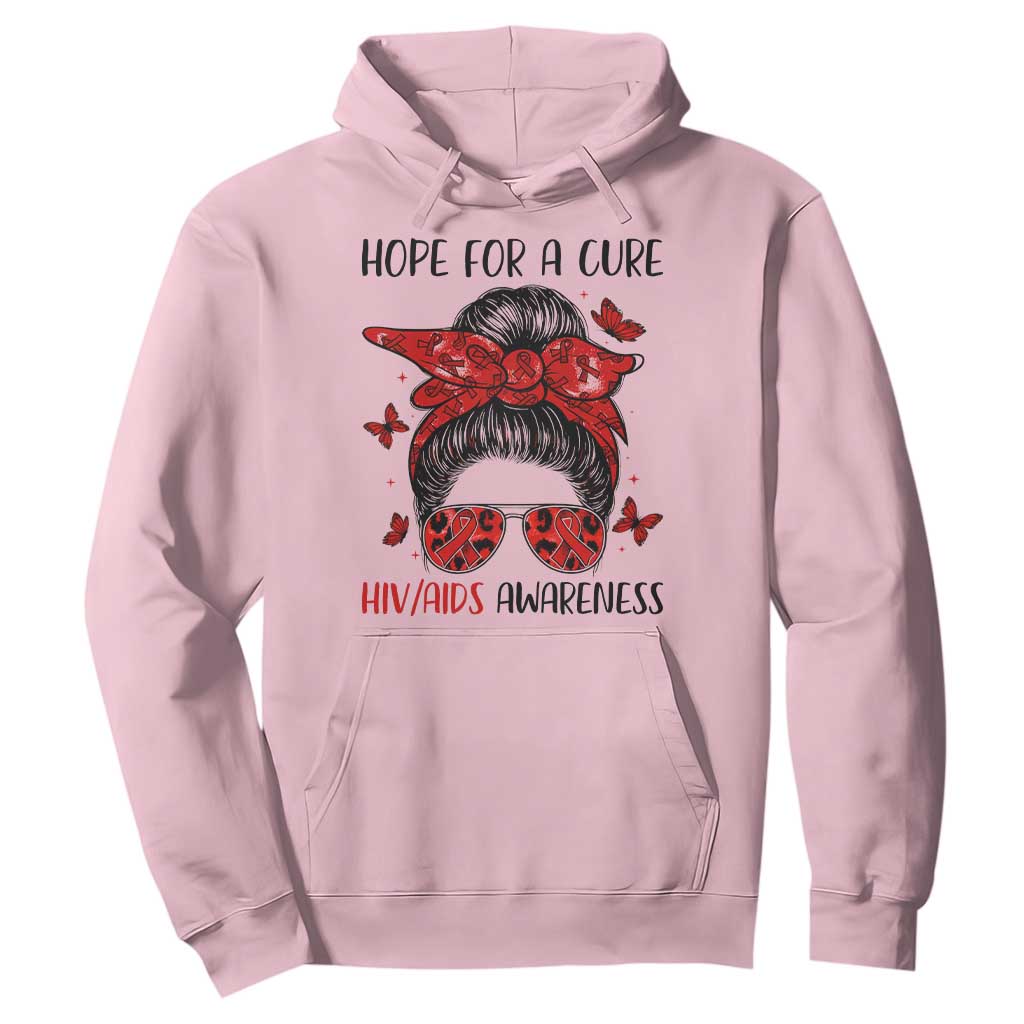Hope For A Cure HIV Support Hoodie Strong Woman Red Ribbon Gift