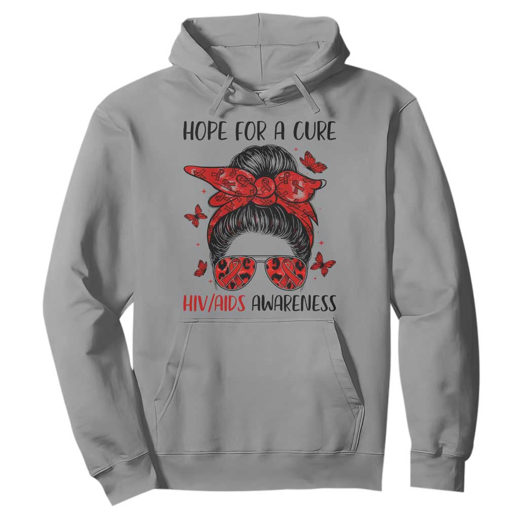 Hope For A Cure HIV Support Hoodie Strong Woman Red Ribbon Gift