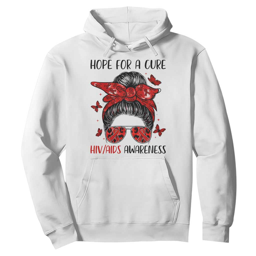 Hope For A Cure HIV Support Hoodie Strong Woman Red Ribbon Gift