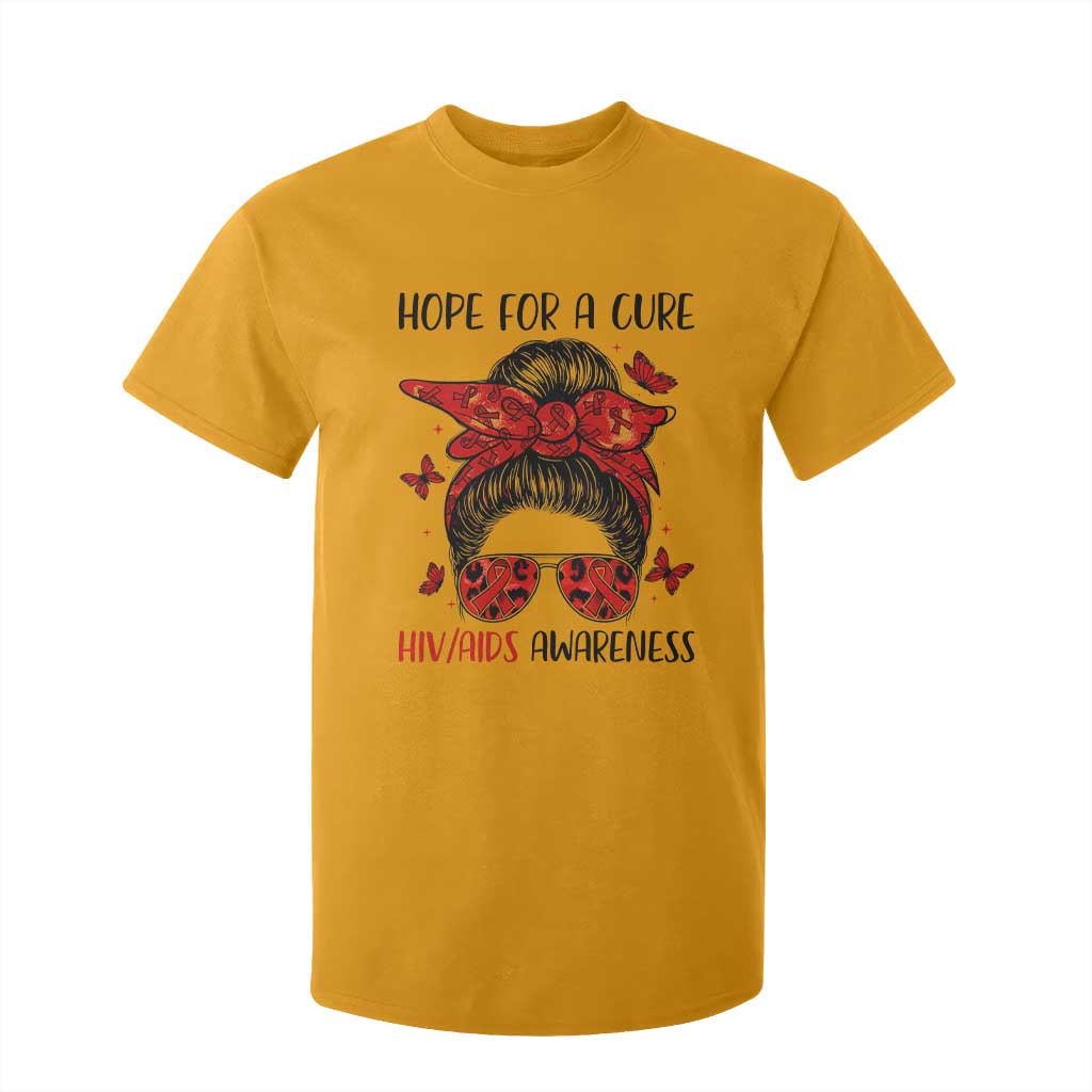 Hope For A Cure HIV Support T Shirt For Kid Strong Woman Red Ribbon Gift