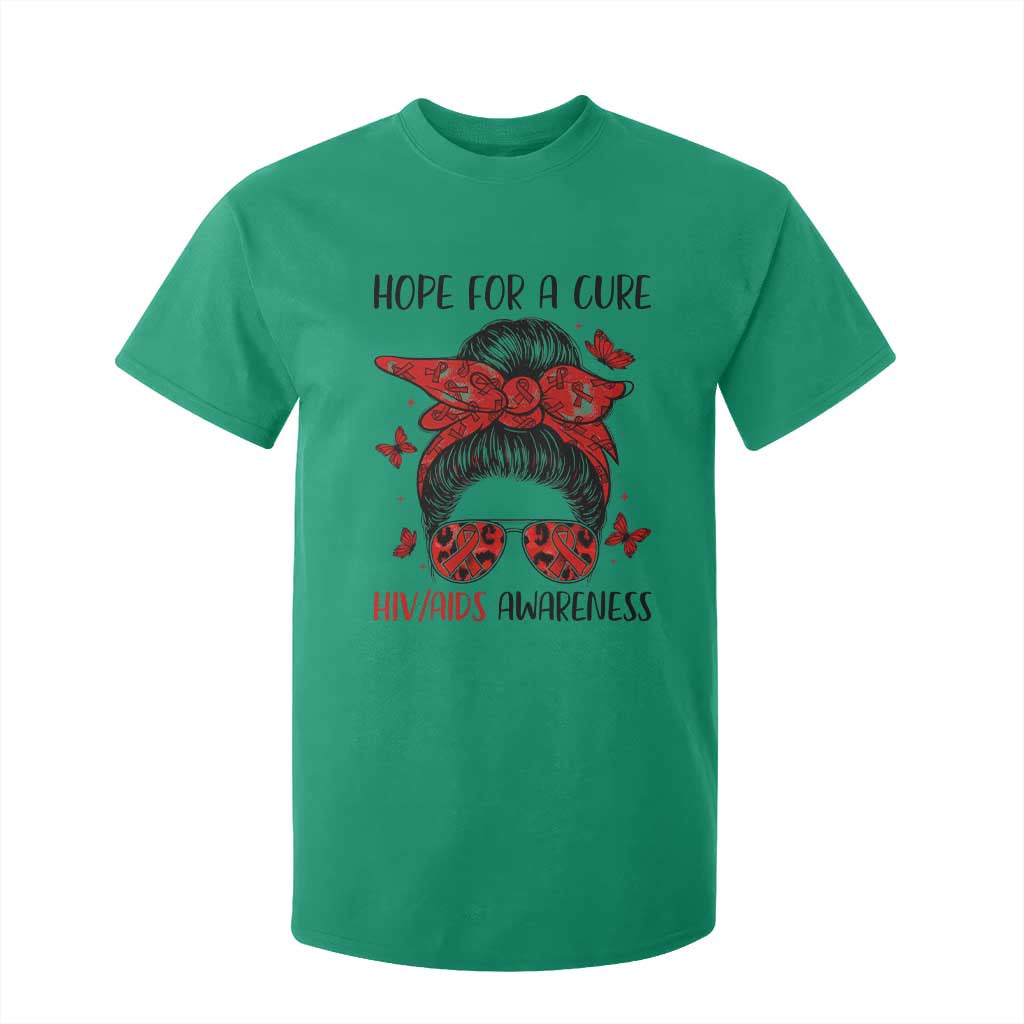 Hope For A Cure HIV Support T Shirt For Kid Strong Woman Red Ribbon Gift