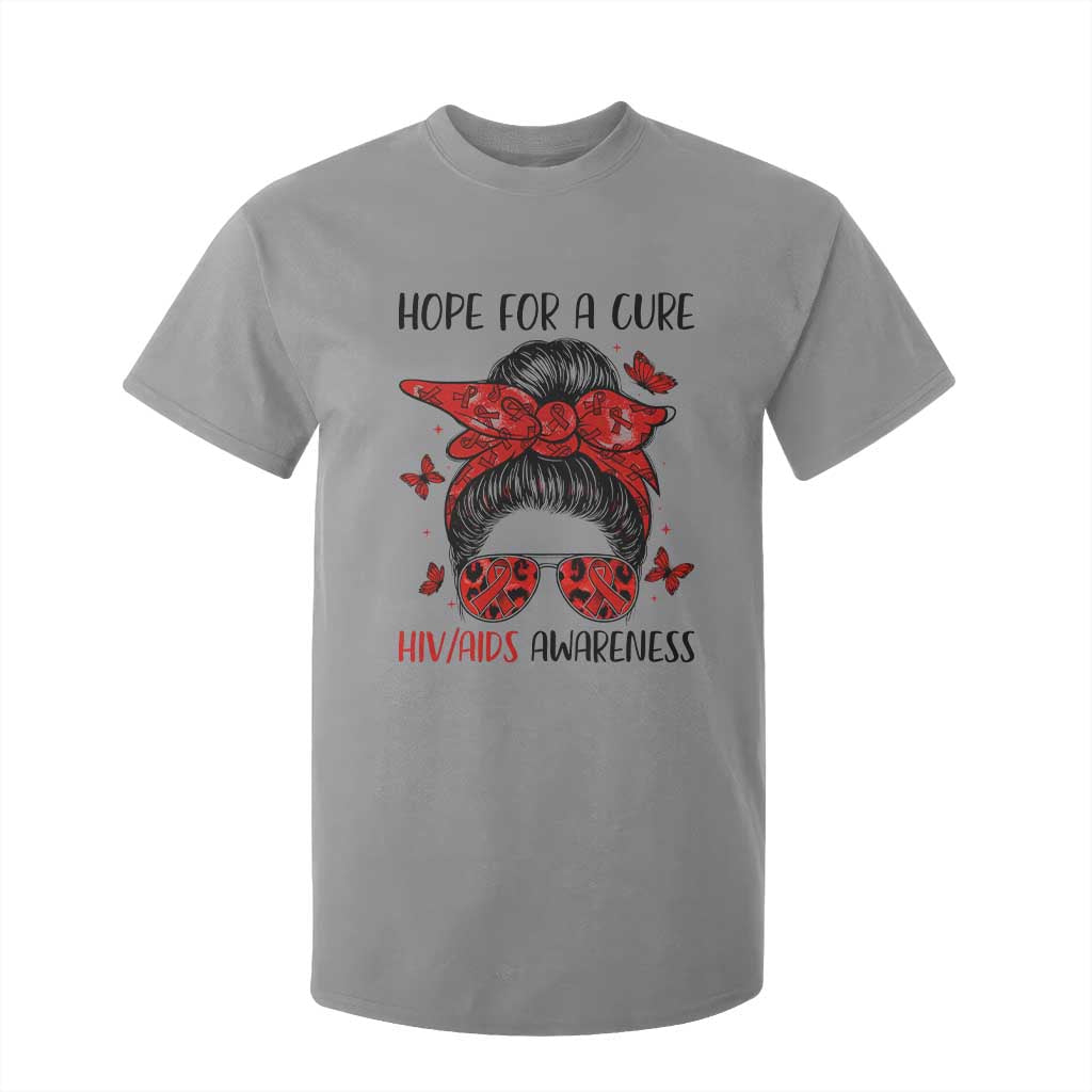 Hope For A Cure HIV Support T Shirt For Kid Strong Woman Red Ribbon Gift