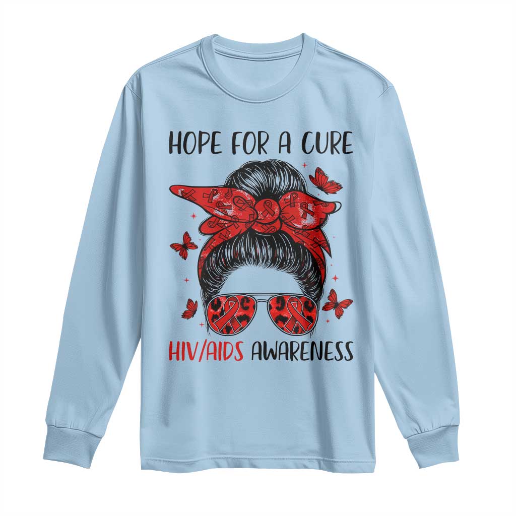 Hope For A Cure HIV Support Long Sleeve Shirt Strong Woman Red Ribbon Gift