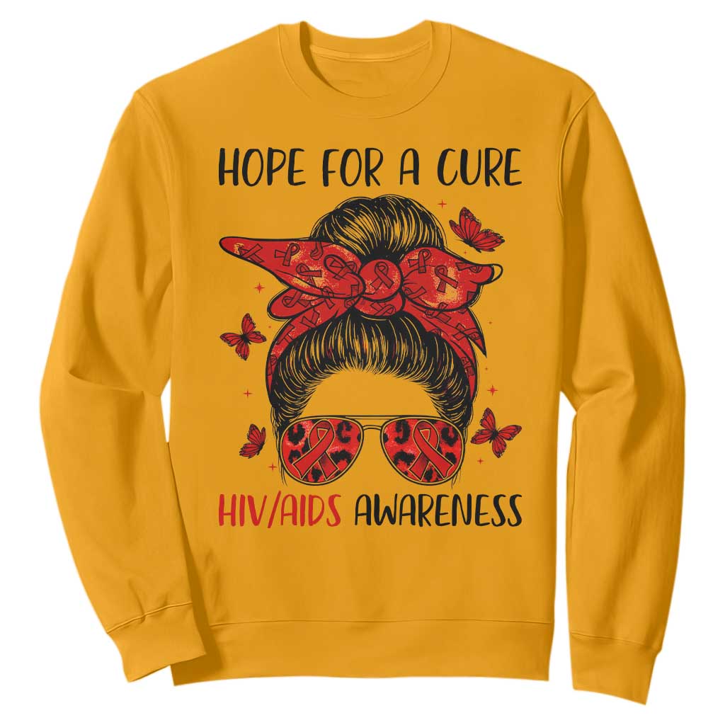Hope For A Cure HIV Support Sweatshirt Strong Woman Red Ribbon Gift