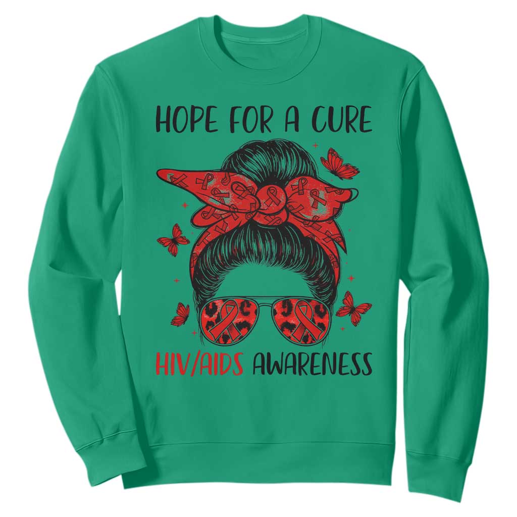 Hope For A Cure HIV Support Sweatshirt Strong Woman Red Ribbon Gift