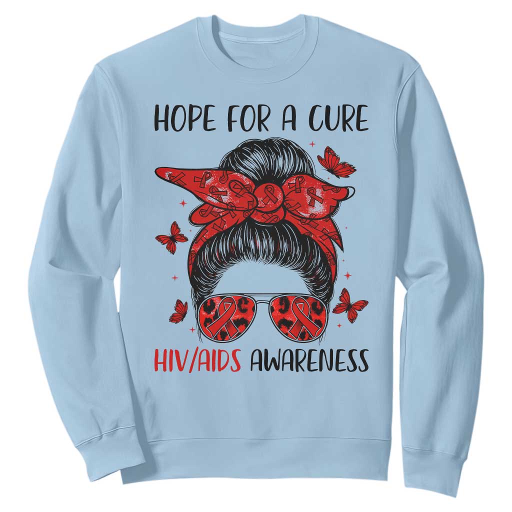 Hope For A Cure HIV Support Sweatshirt Strong Woman Red Ribbon Gift