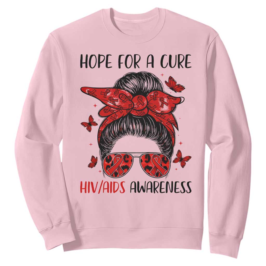 Hope For A Cure HIV Support Sweatshirt Strong Woman Red Ribbon Gift
