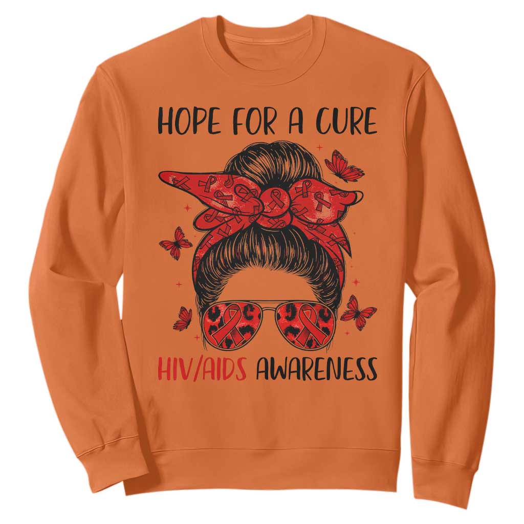 Hope For A Cure HIV Support Sweatshirt Strong Woman Red Ribbon Gift