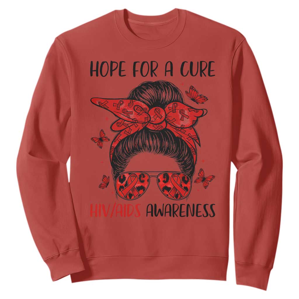 Hope For A Cure HIV Support Sweatshirt Strong Woman Red Ribbon Gift