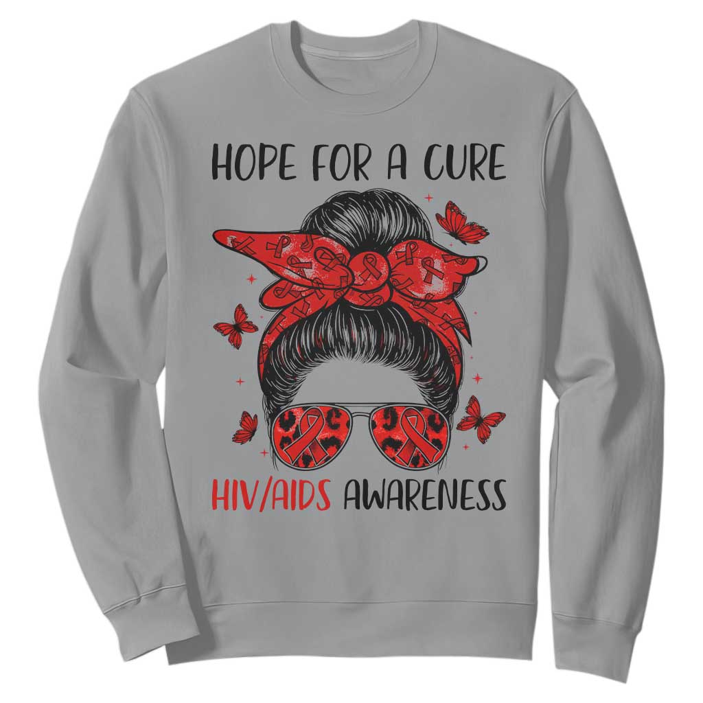 Hope For A Cure HIV Support Sweatshirt Strong Woman Red Ribbon Gift