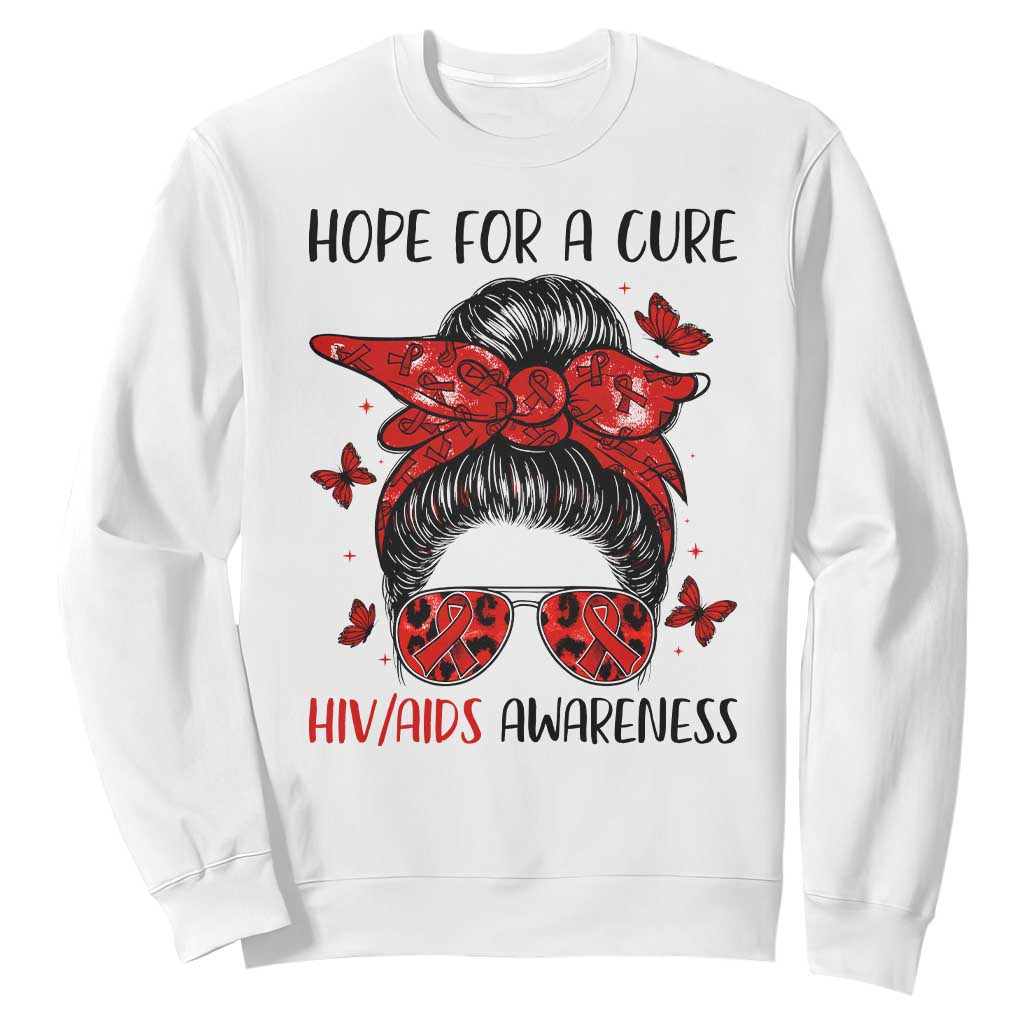 Hope For A Cure HIV Support Sweatshirt Strong Woman Red Ribbon Gift