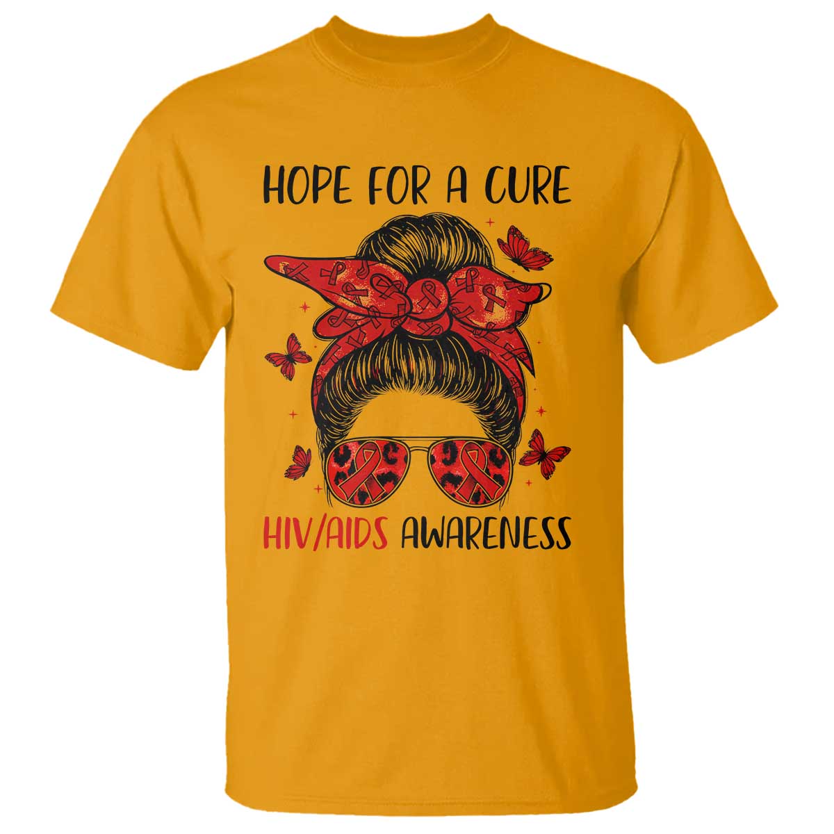 Hope For A Cure HIV Support T Shirt Strong Woman Red Ribbon Gift