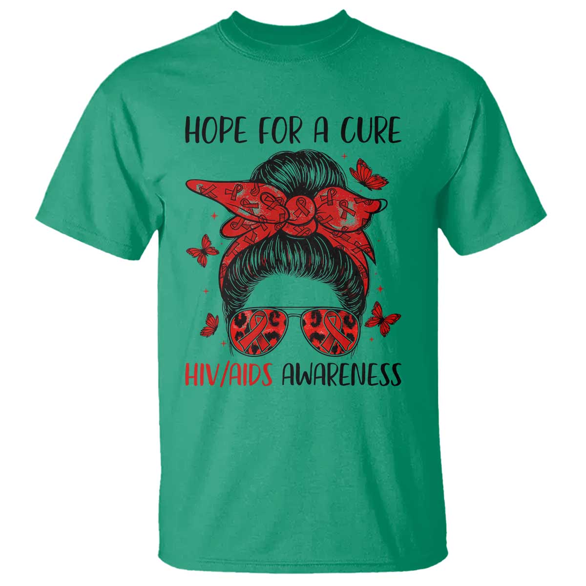 Hope For A Cure HIV Support T Shirt Strong Woman Red Ribbon Gift