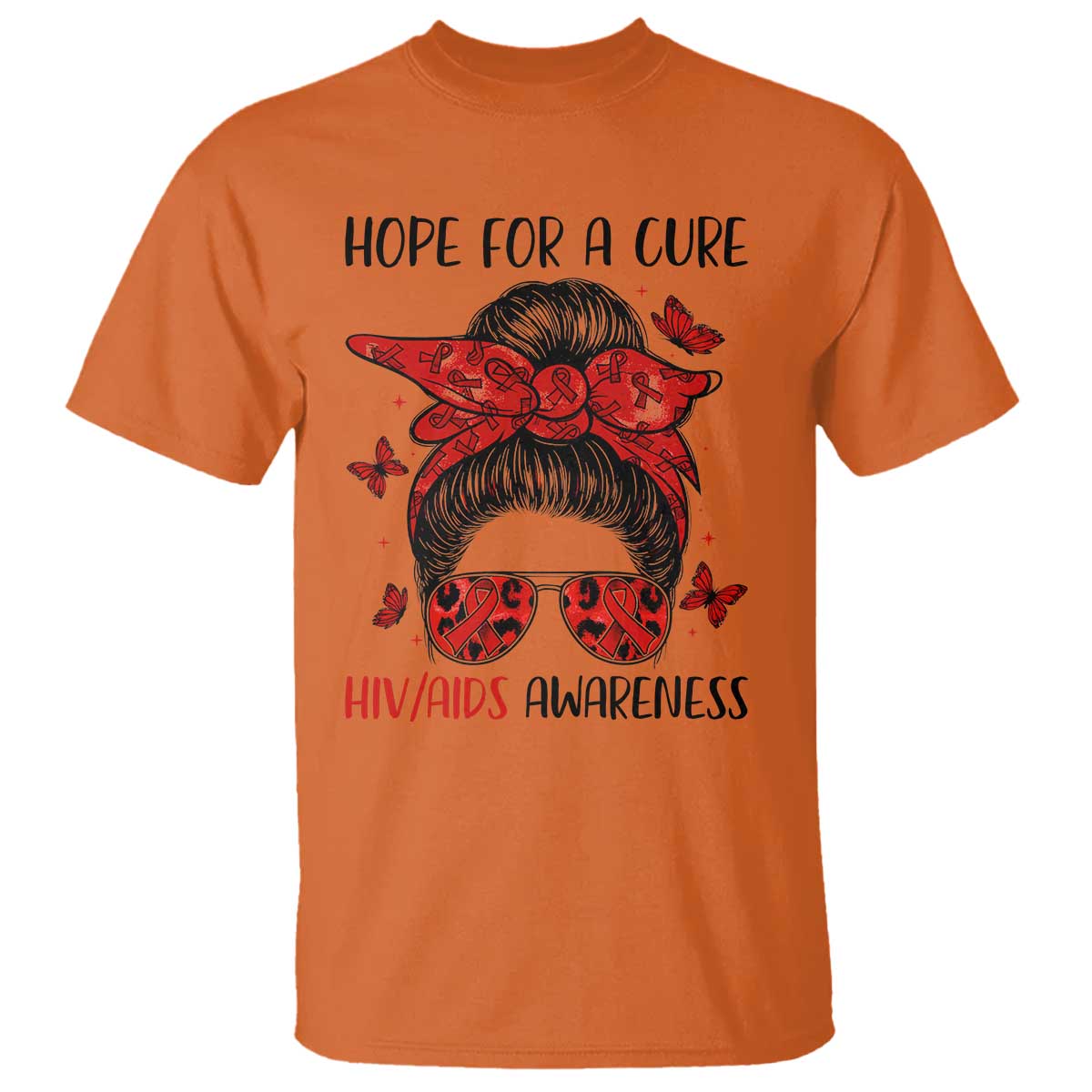 Hope For A Cure HIV Support T Shirt Strong Woman Red Ribbon Gift