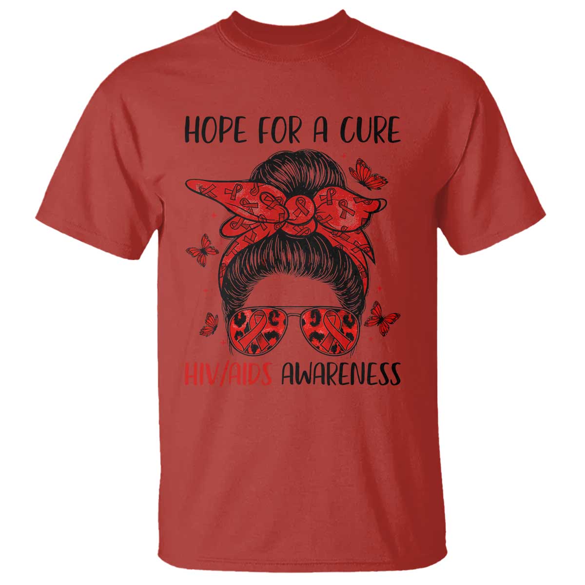 Hope For A Cure HIV Support T Shirt Strong Woman Red Ribbon Gift