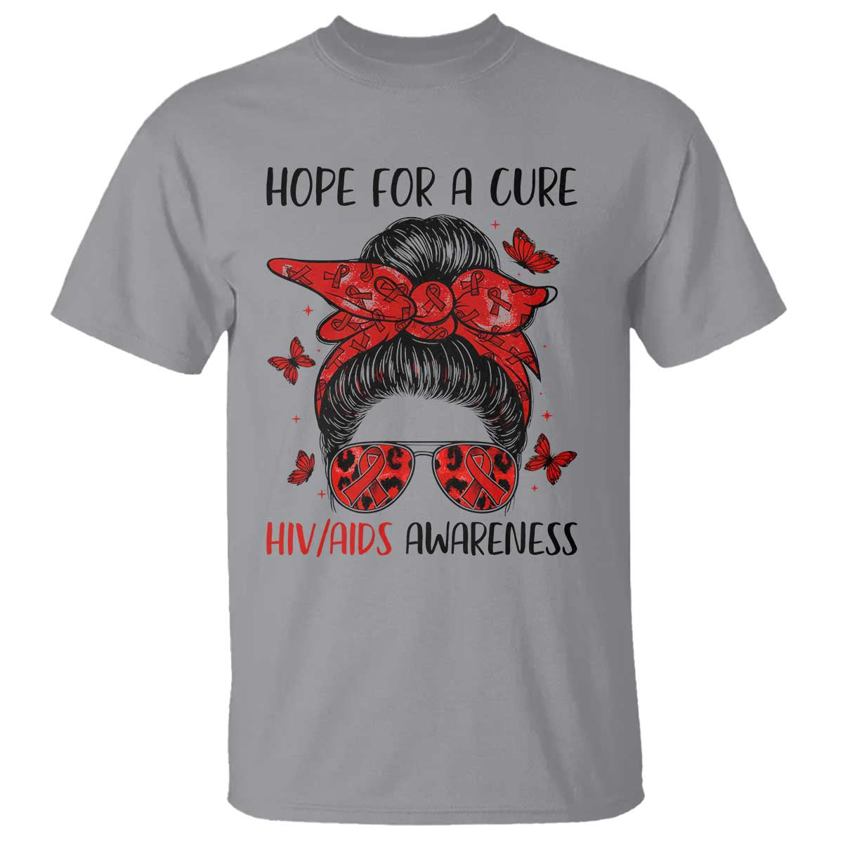 Hope For A Cure HIV Support T Shirt Strong Woman Red Ribbon Gift