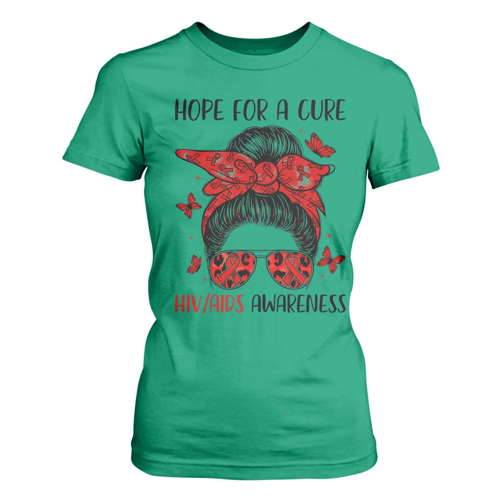 Hope For A Cure HIV Support T Shirt For Women Strong Woman Red Ribbon Gift