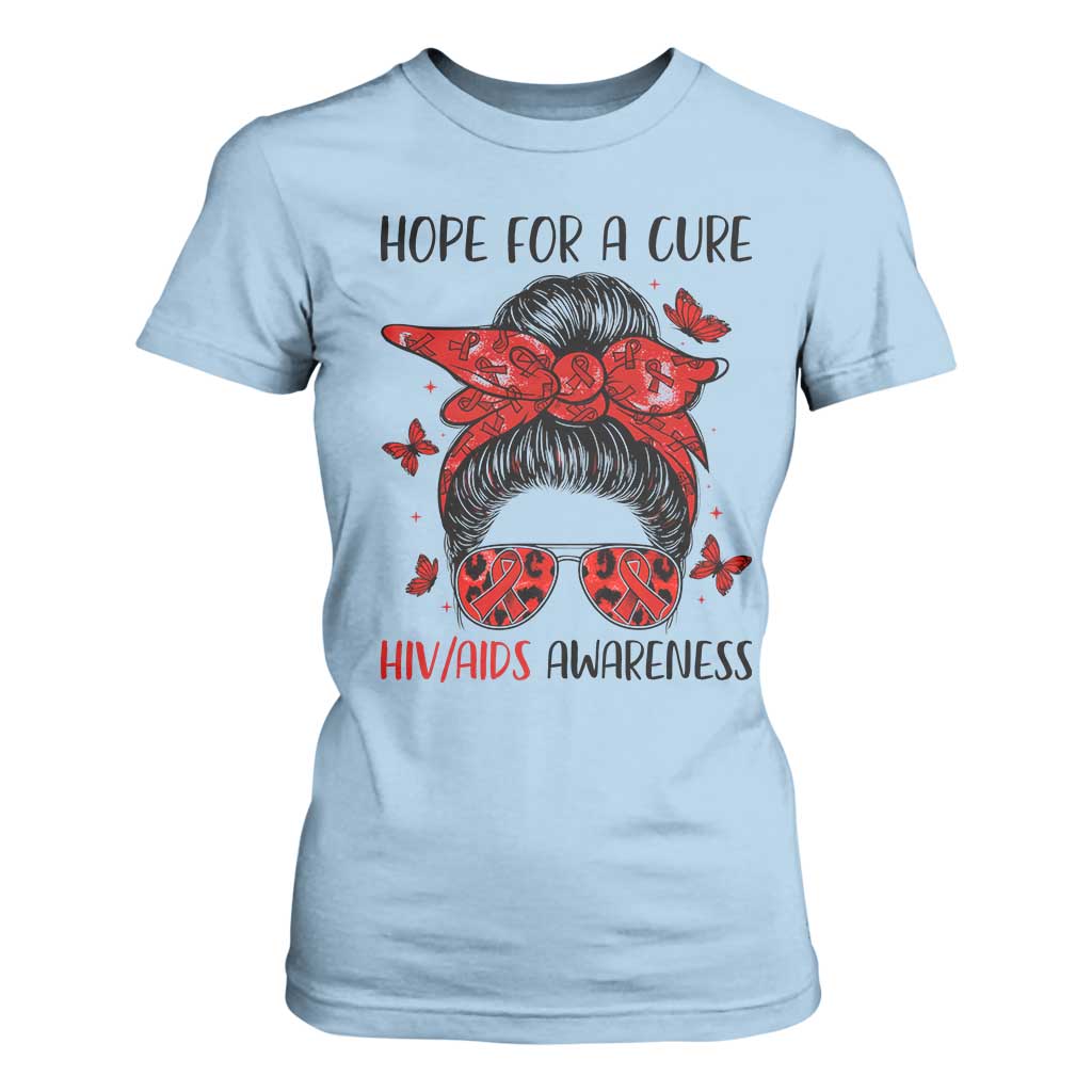 Hope For A Cure HIV Support T Shirt For Women Strong Woman Red Ribbon Gift