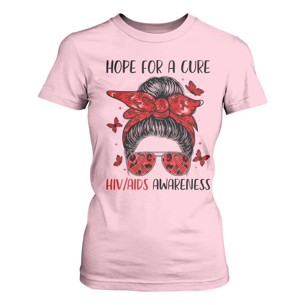 Hope For A Cure HIV Support T Shirt For Women Strong Woman Red Ribbon Gift