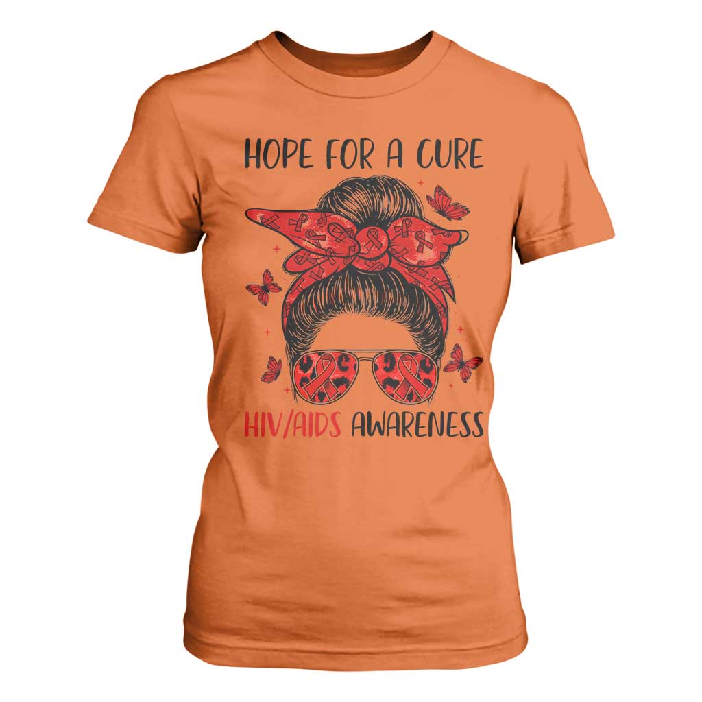 Hope For A Cure HIV Support T Shirt For Women Strong Woman Red Ribbon Gift