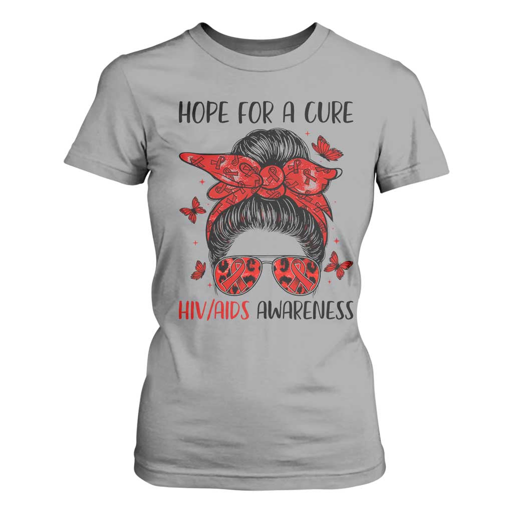 Hope For A Cure HIV Support T Shirt For Women Strong Woman Red Ribbon Gift