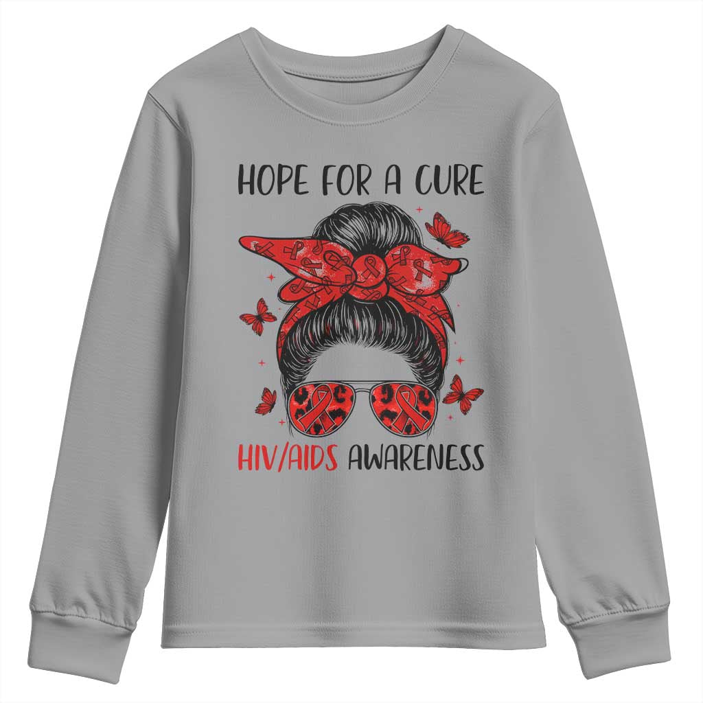 Hope For A Cure HIV Support Youth Sweatshirt Strong Woman Red Ribbon Gift