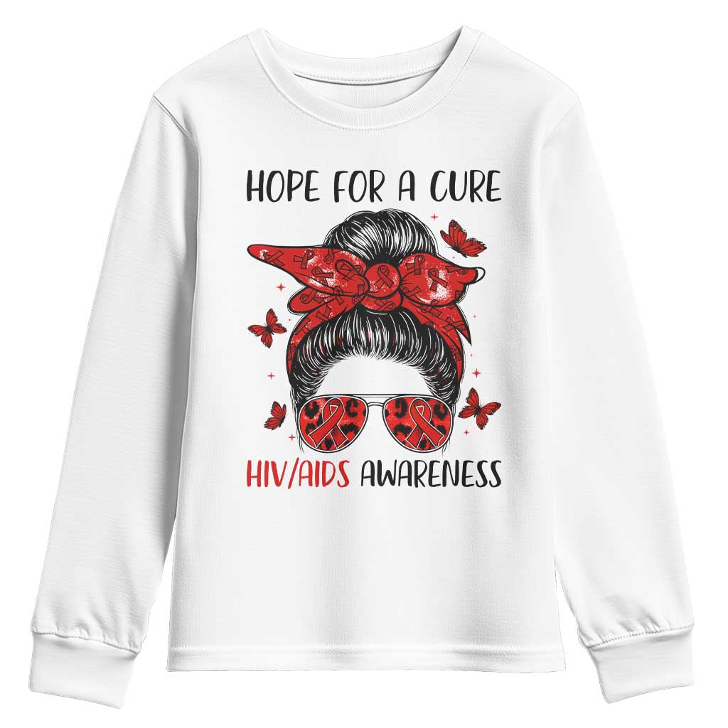 Hope For A Cure HIV Support Youth Sweatshirt Strong Woman Red Ribbon Gift