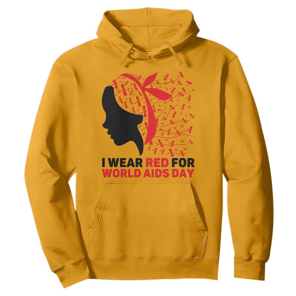 I Wear Red For World AIDS Day Hoodie HIV Support Dragonfly Support Gift