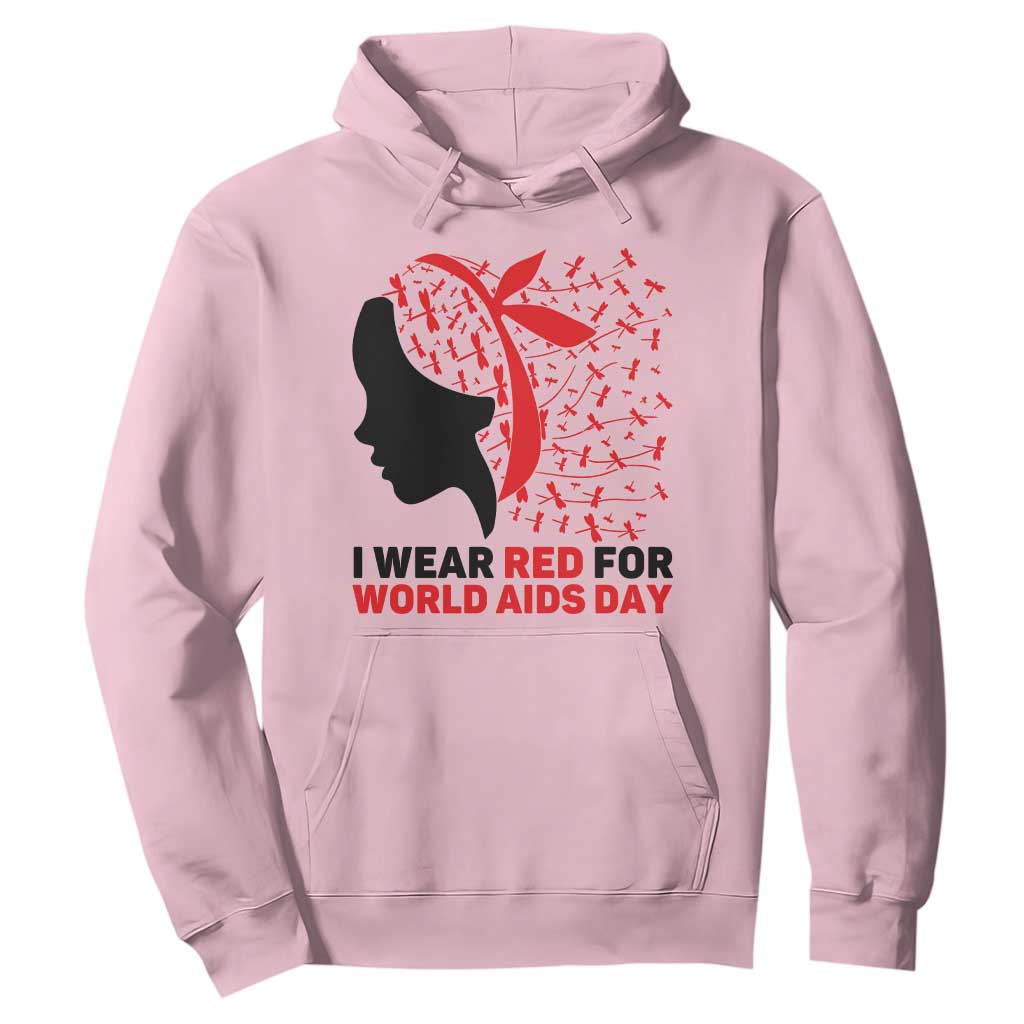 I Wear Red For World AIDS Day Hoodie HIV Support Dragonfly Support Gift