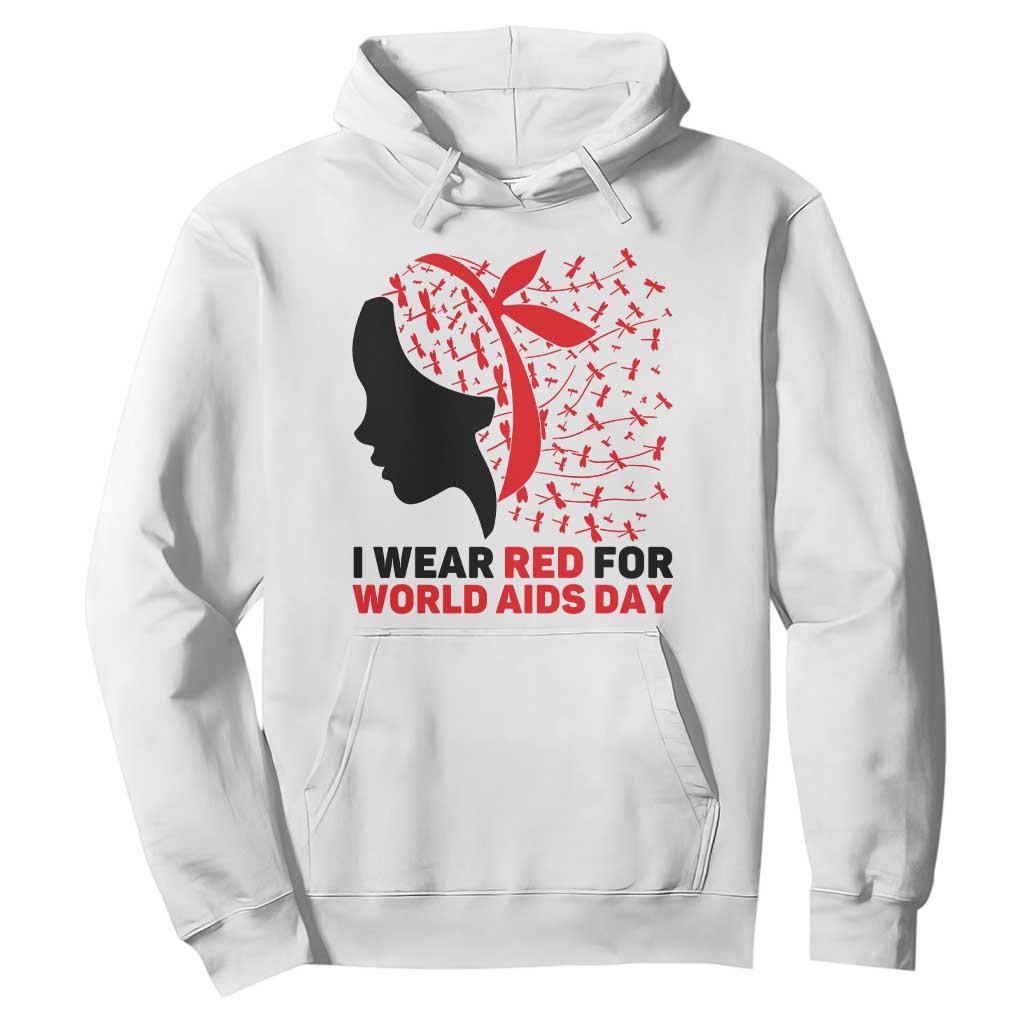 I Wear Red For World AIDS Day Hoodie HIV Support Dragonfly Support Gift