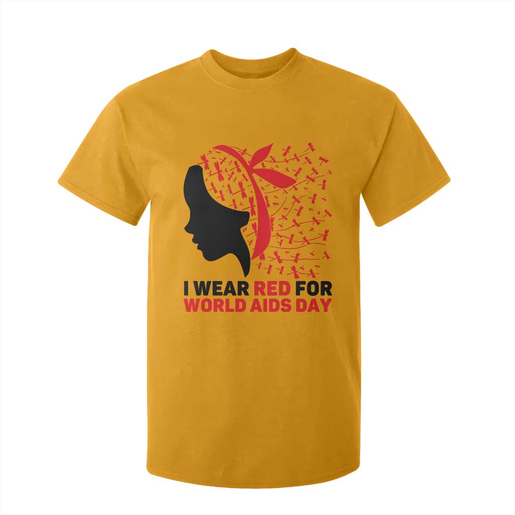 I Wear Red For World AIDS Day T Shirt For Kid HIV Support Dragonfly Support Gift