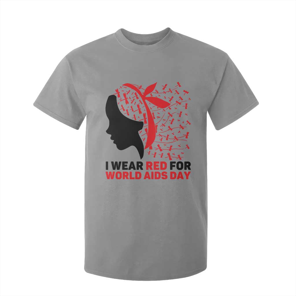I Wear Red For World AIDS Day T Shirt For Kid HIV Support Dragonfly Support Gift