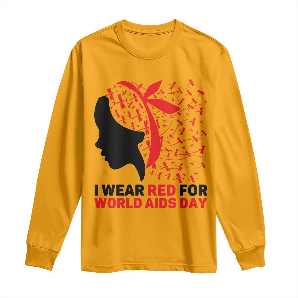 I Wear Red For World AIDS Day Long Sleeve Shirt HIV Support Dragonfly Support Gift