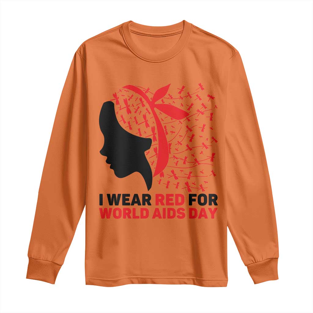 I Wear Red For World AIDS Day Long Sleeve Shirt HIV Support Dragonfly Support Gift