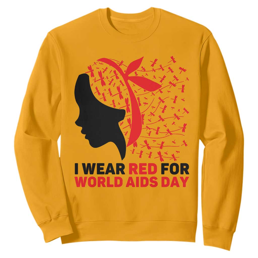 I Wear Red For World AIDS Day Sweatshirt HIV Support Dragonfly Support Gift