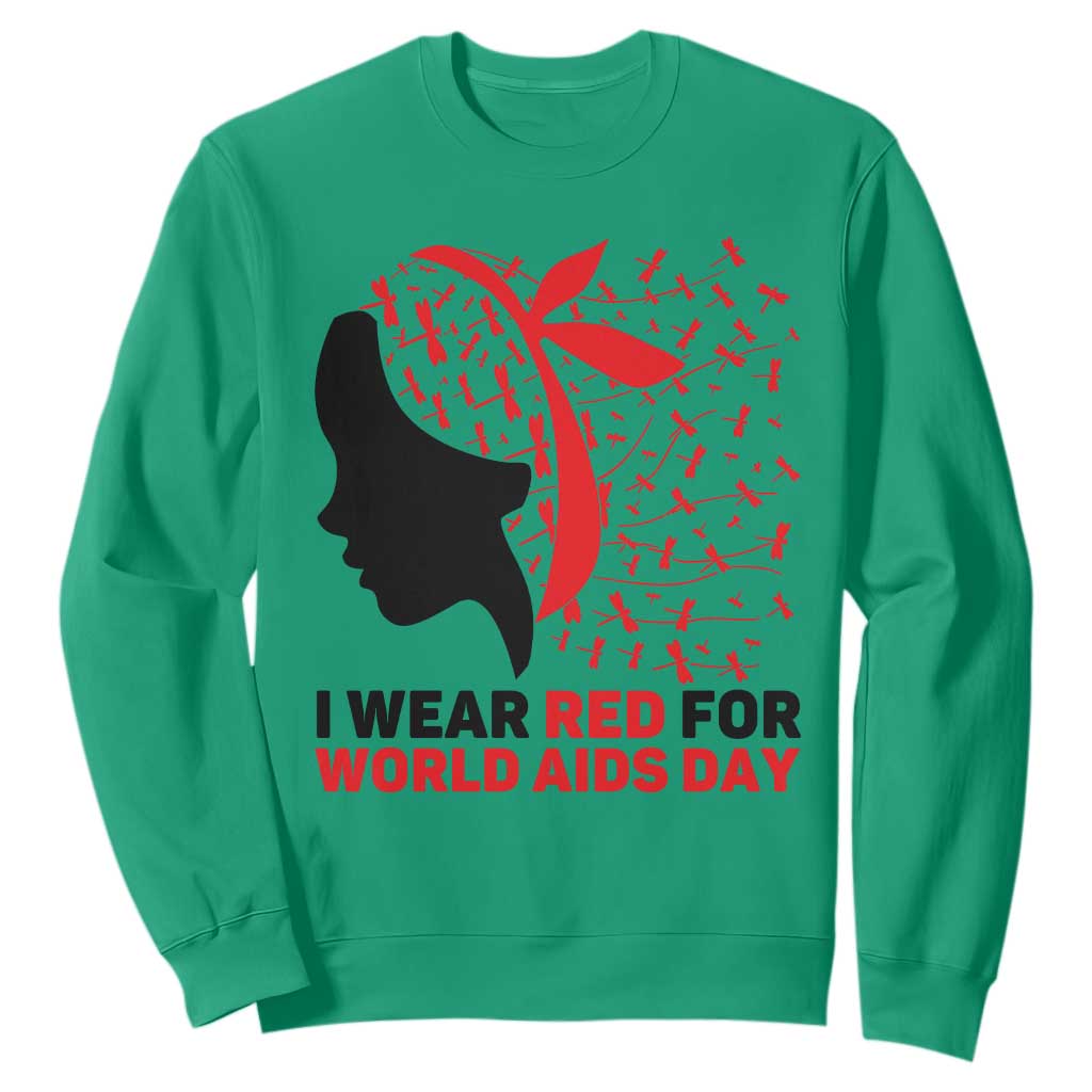 I Wear Red For World AIDS Day Sweatshirt HIV Support Dragonfly Support Gift