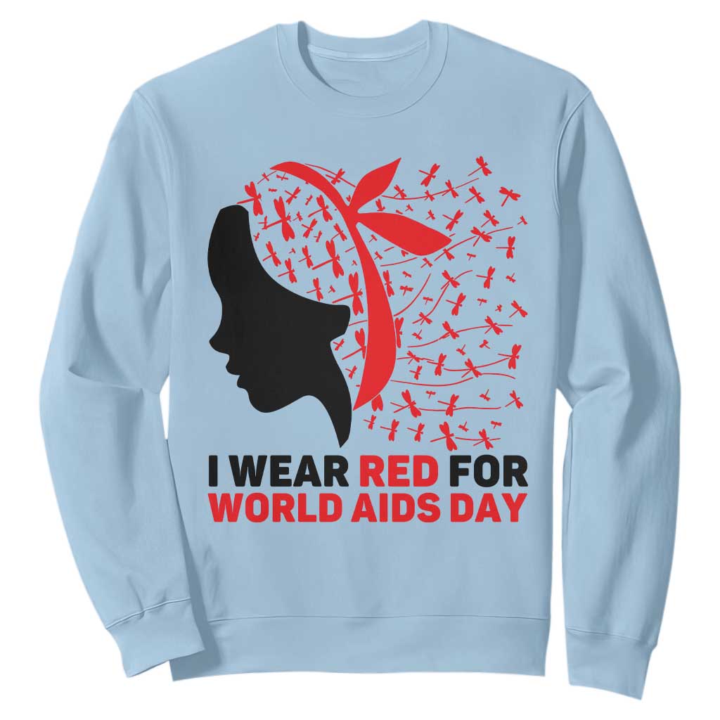 I Wear Red For World AIDS Day Sweatshirt HIV Support Dragonfly Support Gift