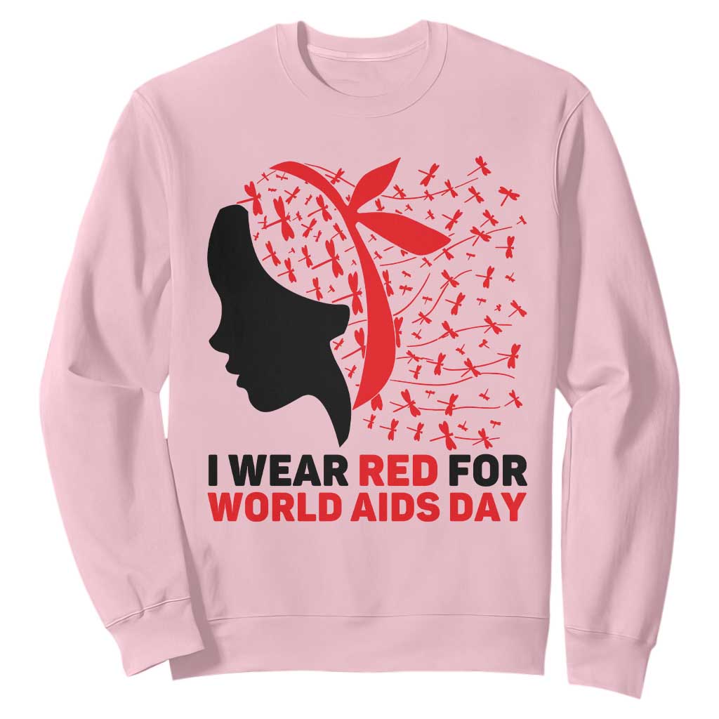 I Wear Red For World AIDS Day Sweatshirt HIV Support Dragonfly Support Gift