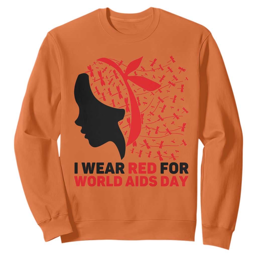 I Wear Red For World AIDS Day Sweatshirt HIV Support Dragonfly Support Gift