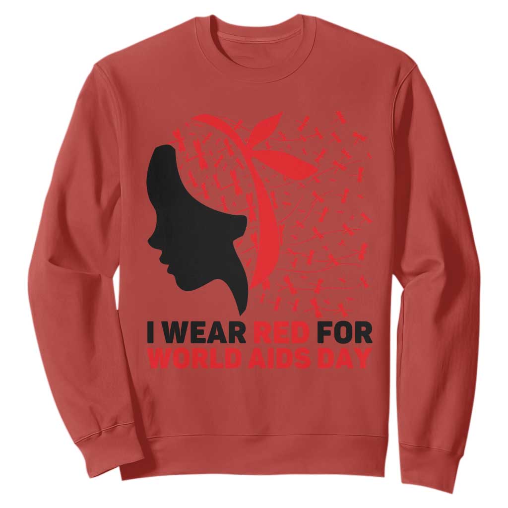 I Wear Red For World AIDS Day Sweatshirt HIV Support Dragonfly Support Gift