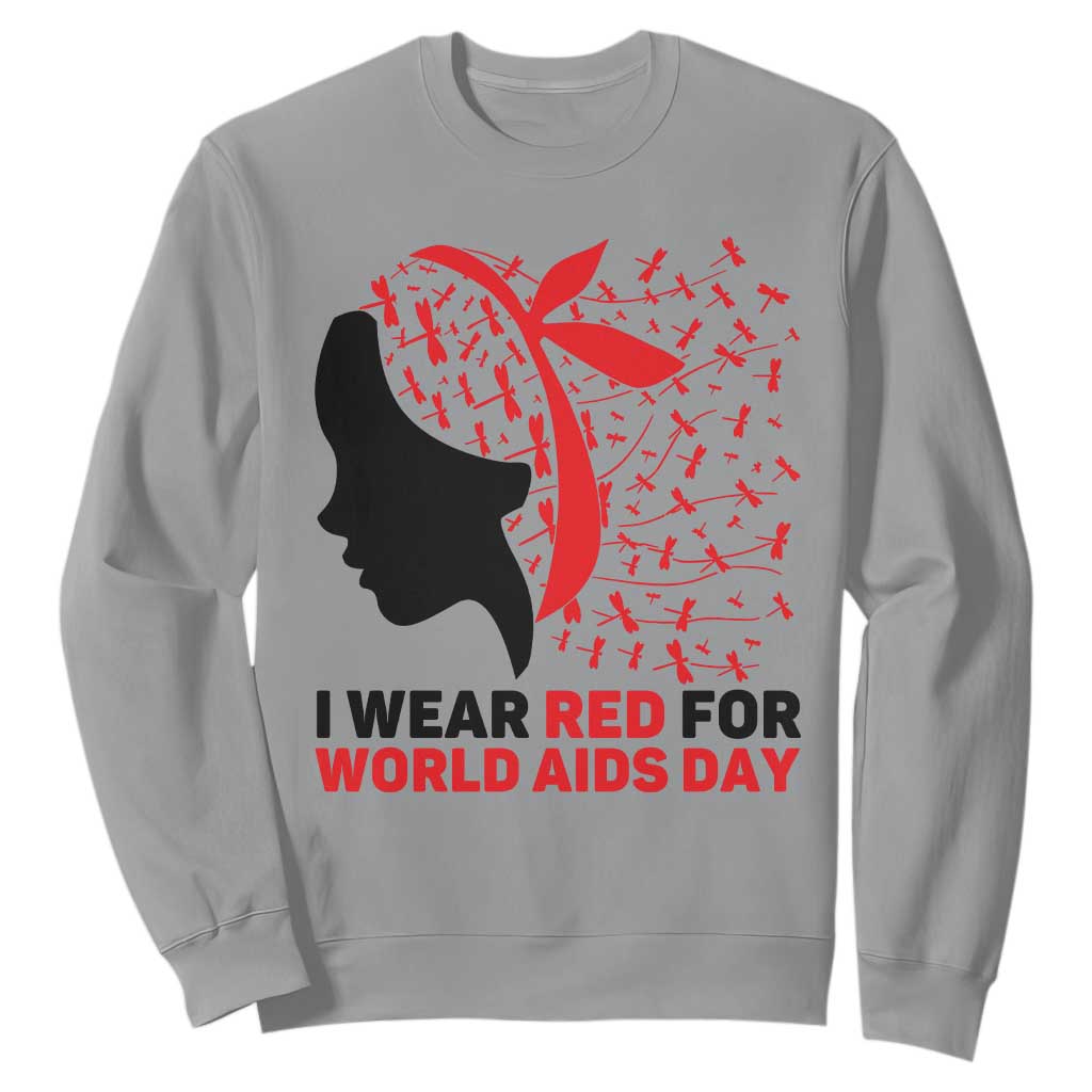I Wear Red For World AIDS Day Sweatshirt HIV Support Dragonfly Support Gift