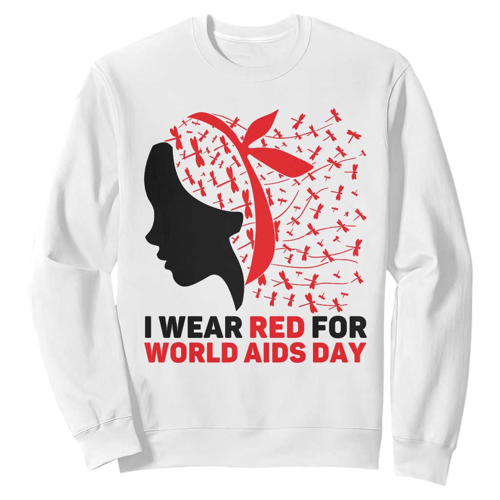 I Wear Red For World AIDS Day Sweatshirt HIV Support Dragonfly Support Gift