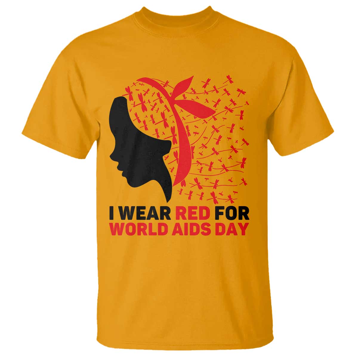 I Wear Red For World AIDS Day T Shirt HIV Support Dragonfly Support Gift