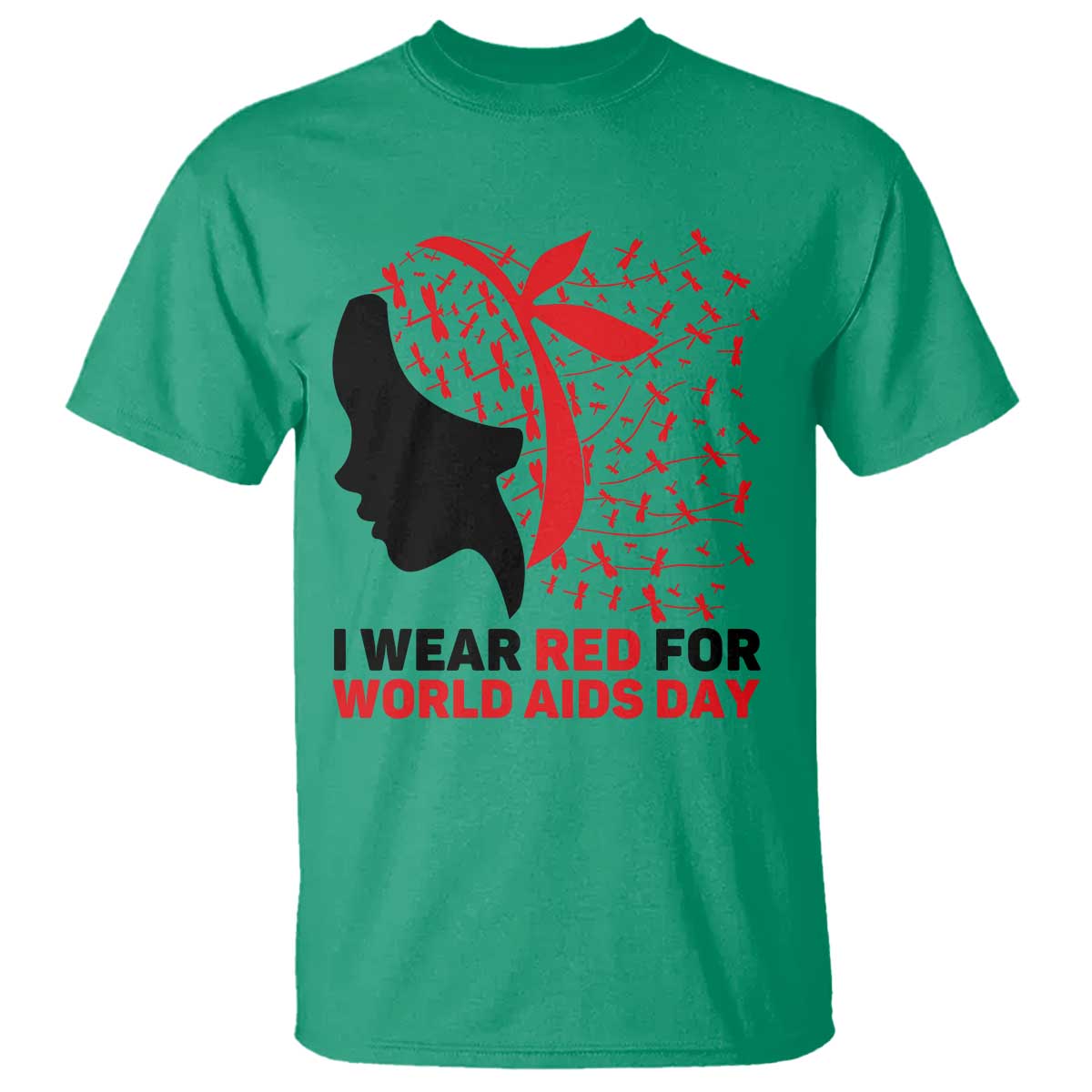 I Wear Red For World AIDS Day T Shirt HIV Support Dragonfly Support Gift