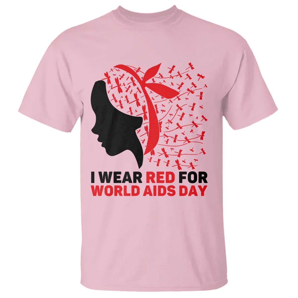 I Wear Red For World AIDS Day T Shirt HIV Support Dragonfly Support Gift