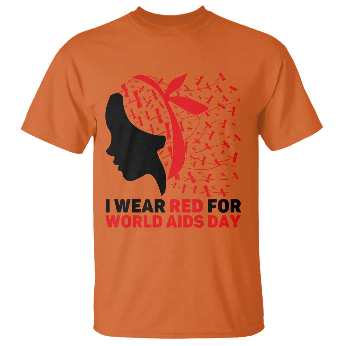 I Wear Red For World AIDS Day T Shirt HIV Support Dragonfly Support Gift