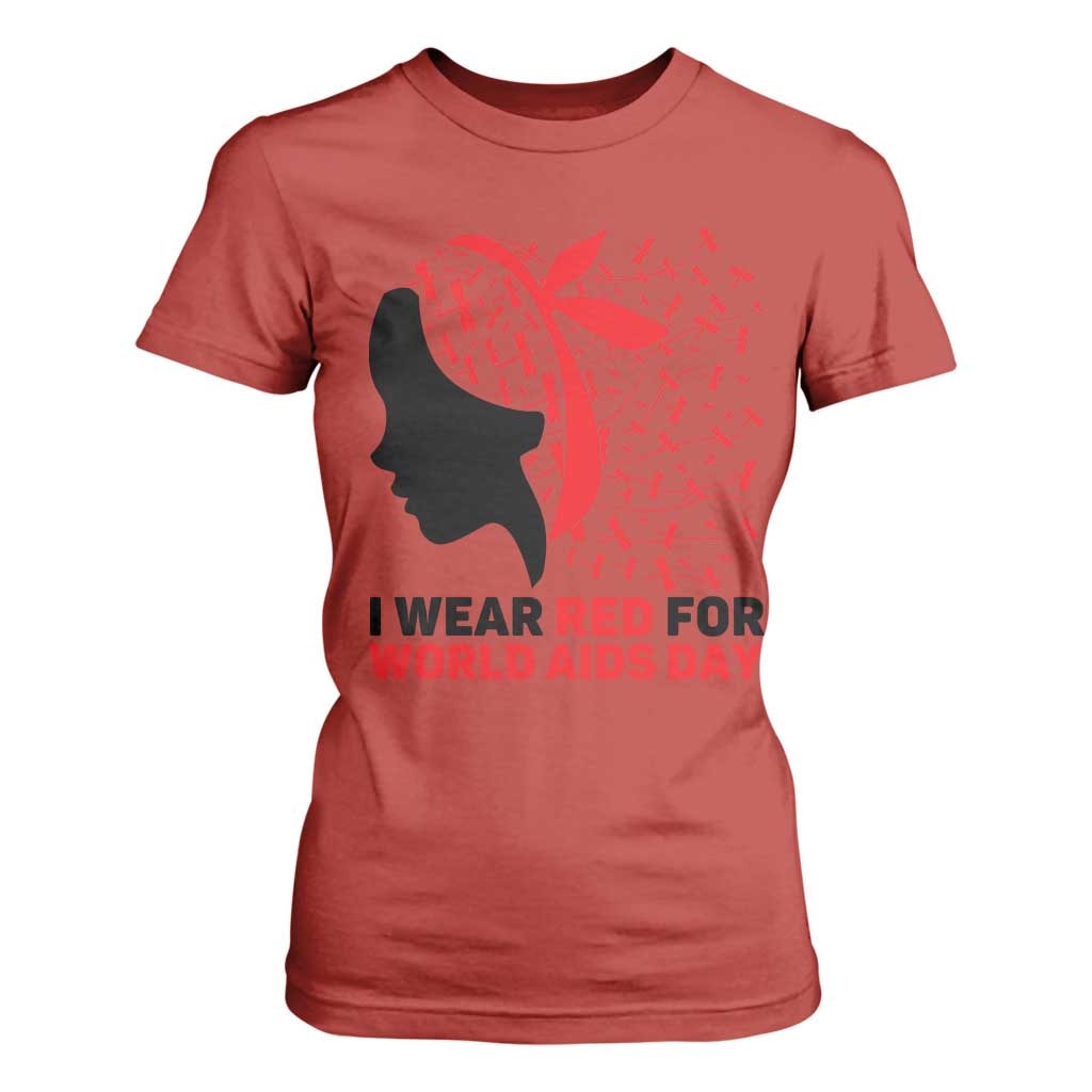 I Wear Red For World AIDS Day T Shirt For Women HIV Support Dragonfly Support Gift