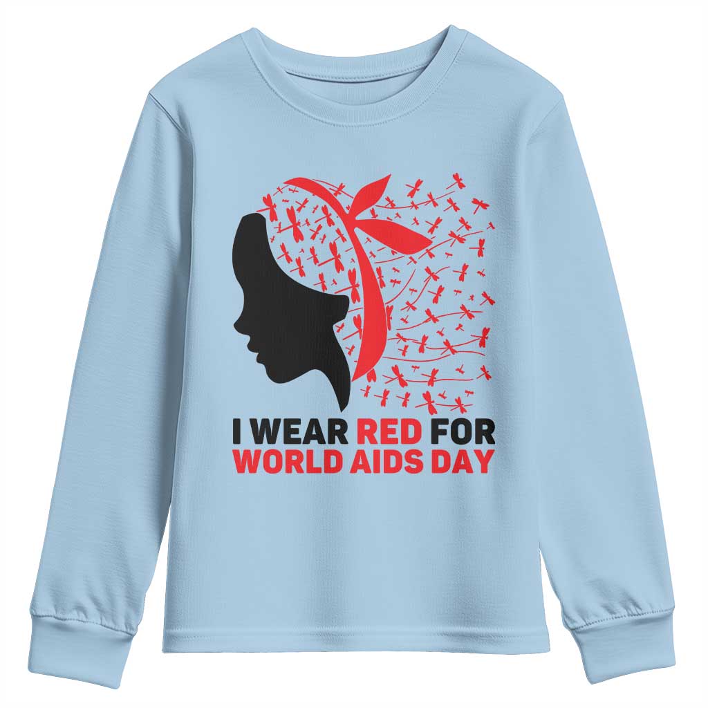 I Wear Red For World AIDS Day Youth Sweatshirt HIV Support Dragonfly Support Gift